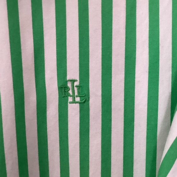Lauren Ralph Lauren Green & White Striped 3/4 Sleeve Button Down Shirt size 2X - Picture 4 of 8